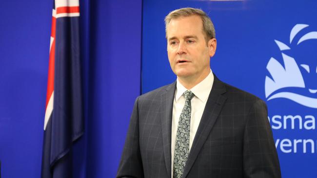 Tasmanian Deputy Premier and Treasurer Michael Ferguson announcing nation-first poker machine loss limits in Hobart on Thursday.