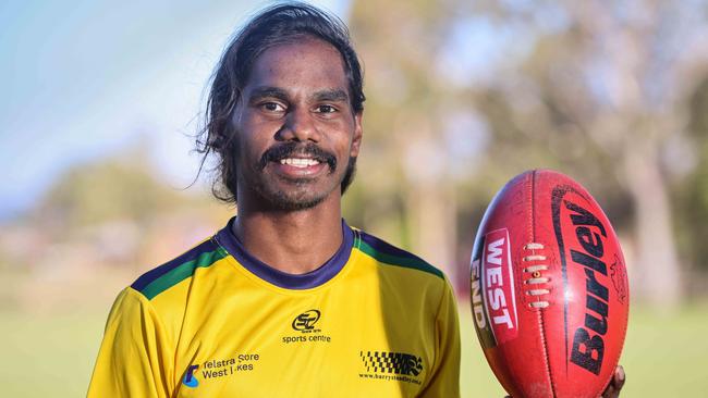 Woodville-West Torrens has signed Mishai Wollogorang. who hails from a remote indigenous community, Robinson River, which has a population of 285 people. Picture: Russell Millard