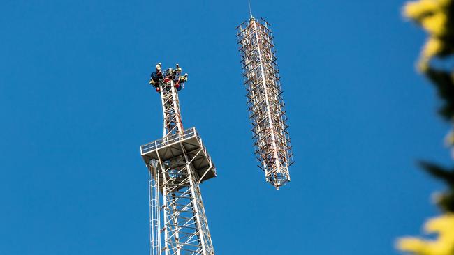 A photo of the Channel 9 tower being dismantled.