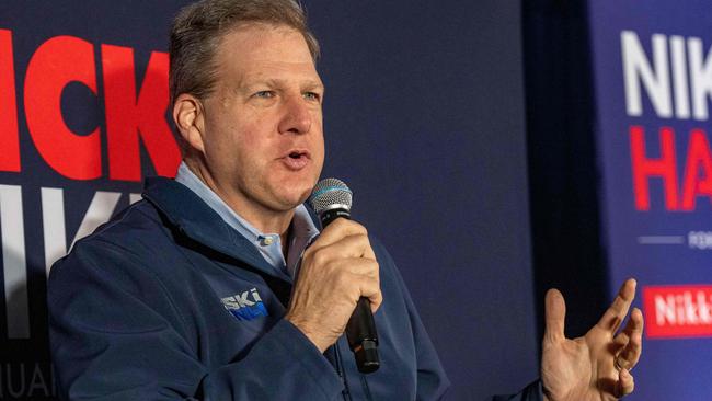 New Hampshire Governor Chris Sununu introduces Republican presidential hopeful and former UN Ambassador Nikki Haley before she speaks at a campaign event in Franklin, New Hampshire on January 22. Picture: Joseph Prezioso / AFP