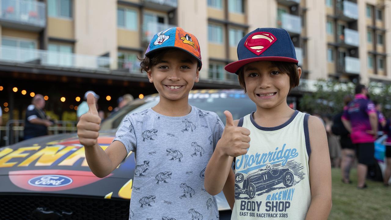 Lincoln Calverley and Edmund Calverley at the Driver and Rider signing at Darwin Waterfront for betr Darwin triple crown 2023 Picture: Pema Tamang Pakhrin