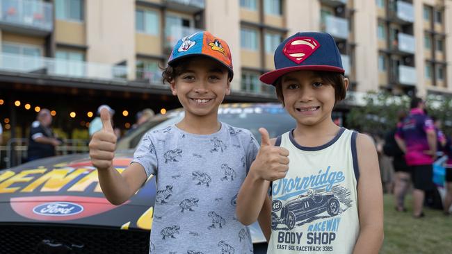 Lincoln Calverley and Edmund Calverley at the Driver and Rider signing at Darwin Waterfront for betr Darwin triple crown 2023 Picture: Pema Tamang Pakhrin