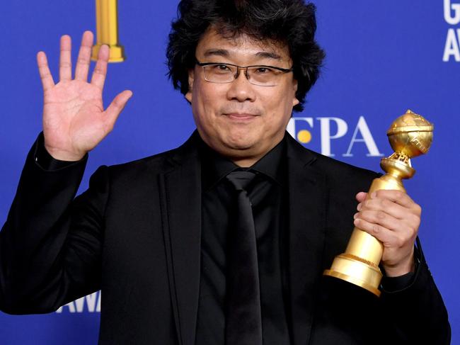 Bong Joon-ho with his Golden Globe for Best Motion Picture - Foreign Language for Parasite. Picture: Getty