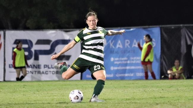 Western Pride captain Meaghan McElligott led the way, helping her team create some club football history. Picture: Kerryn Hyett