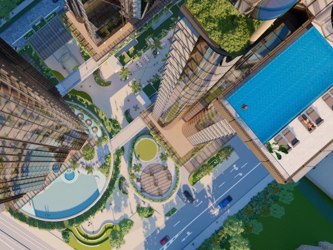 Artist impression of SPG Land's proposed Surfers Paradise three- tower mega project.