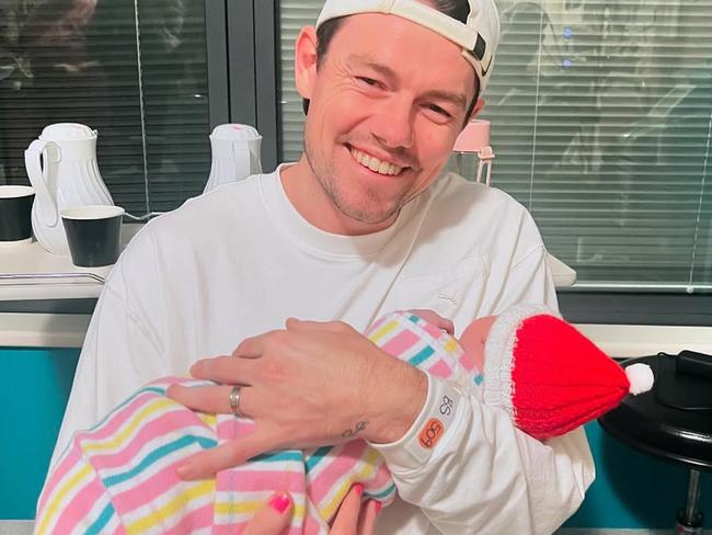 Lachie Neale craddling newborn son, Freddie Oliver Neale. Photo: Instagram.