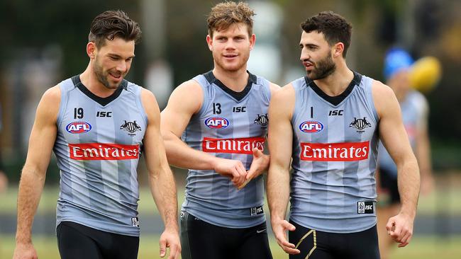 Magpies trio Levi Greenwood, Taylor Adams and Alex Fasolo. Picture: Mark Stewart