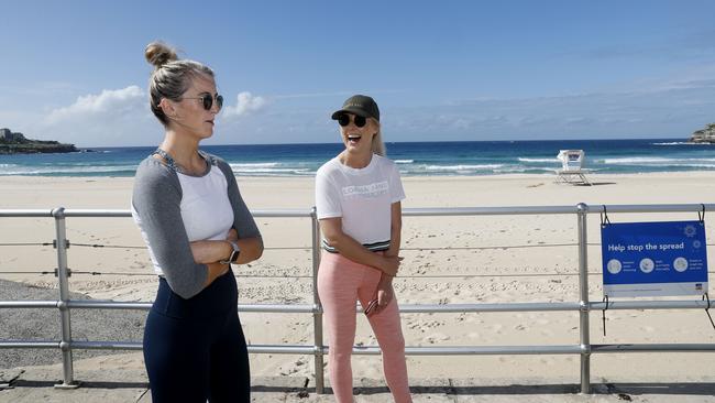 Adrienne Hickey and Sinead Powell at Bondi Beach on Sunday. Picture: Nikki Short