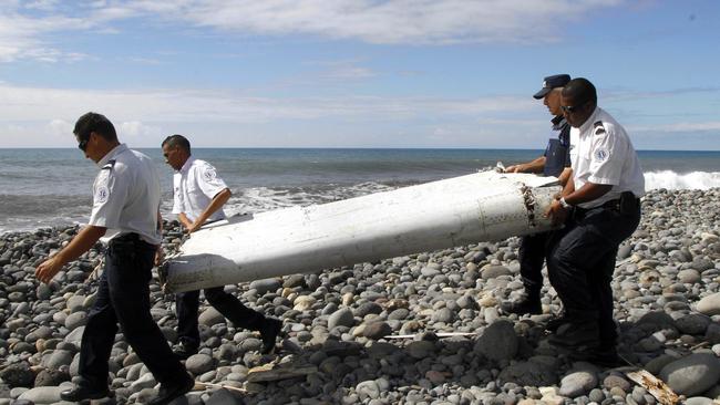 Part of a MH370 wing flap washed ashore on Reunion Island in July 2015. Picture: AAP