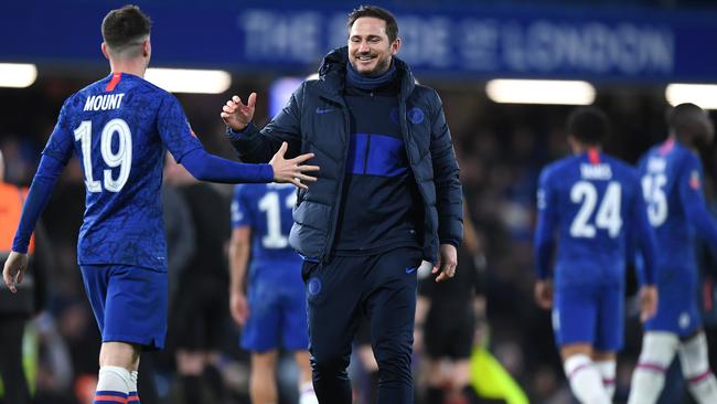 Chelsea manager Frank Lampard with Mason Mount. Picture: Getty Images