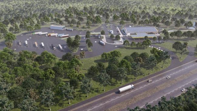 An artist's impression of the 24-hour service centre planned for New Italy, on the Pacific Highway.