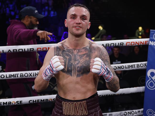 SYDNEY, AUSTRALIA - MAY 14: Sam Goodman of Australia celebrates after winning against Cesar Vaca Espinoza of Mexico in their Super Bantanweight World Title Eliminator fight at the Hordern Pavilion on May 14, 2025 in Sydney, Australia. (Photo by Darrian Traynor/Getty Images)