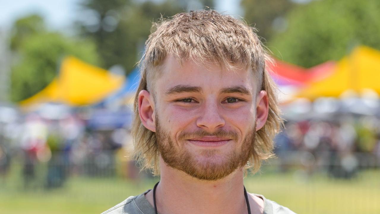 Harrison Bastian vying for best mullet at the VALO Adelaide 500. Picture: Brenton Edwards