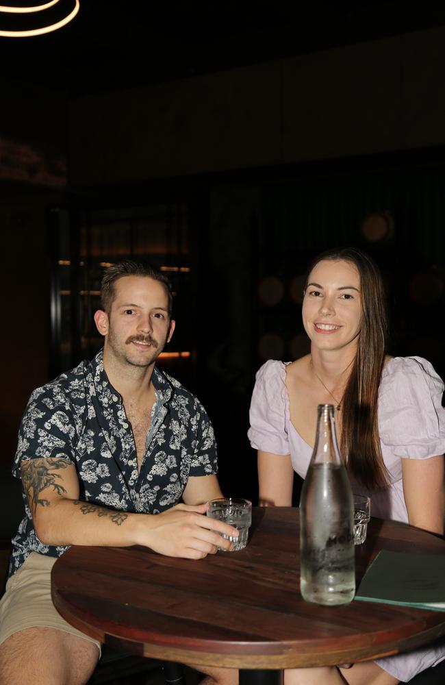 Daniel Good and Racheal Madders at the Six-Tricks Distilling Co. launch, Mermaid Beach. Picture: Kennedy Barnes.