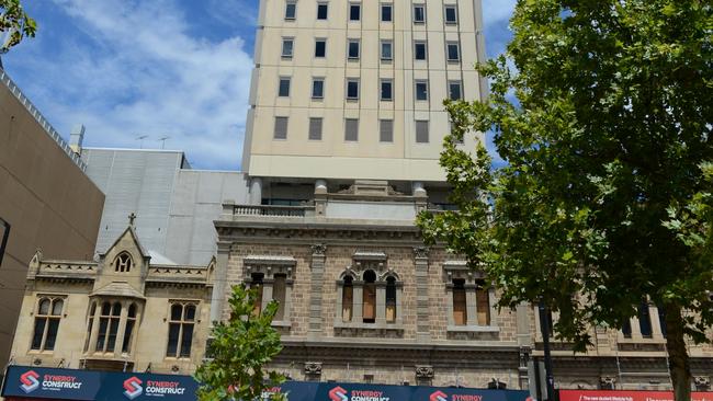 A student accommodation tower behind the former G&amp;R Wills warehouse on North Tce is nearing completion. Picture: Michael Marschall