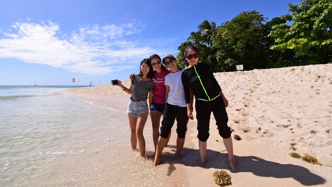 Chinese tourists on the shores of Green Island, in Far North Queensland. A new survey still sees Australia rank highly as a travel and study destination for Chinese.