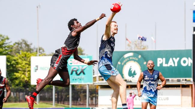 Tiwi Bombers young gun Karlson Kantilla in action during the 2023/24 NTFL season. Picture: Celina Whan