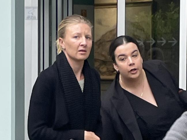 Claudia Natasha Jeffrey (blonde), 30, of Point Clare, leaving Gosford District Court with a supporter after pleading guilty to defrauding Medicare $338,000 by using a doctor's provider number to bill the government for bogus appointments. Picture: NewsLocal