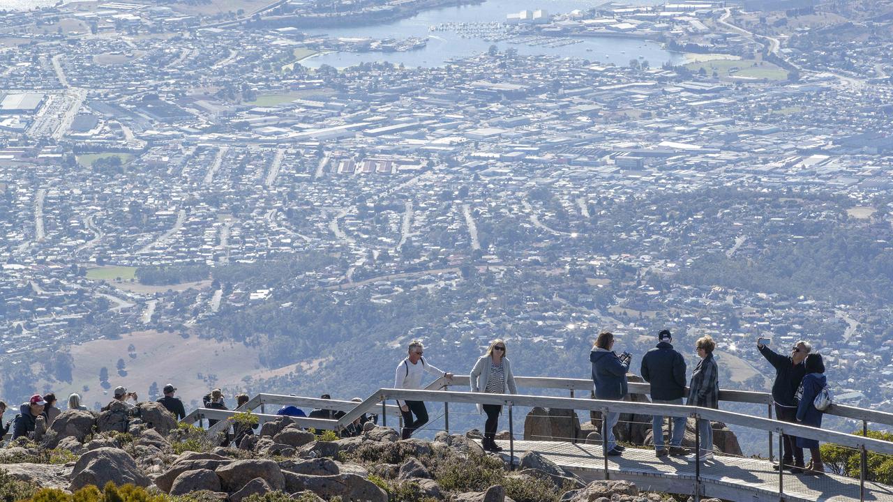 The number of vehicles travelling up kunanyi/Mount Wellington has increased significantly over the past decade, a new report has revealed. Picture: Chris Kidd