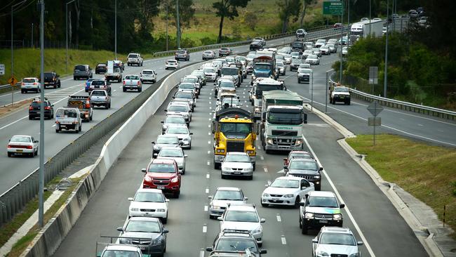 M1 traffic conditions on the Gold Coast, Prime Minister Malcolm Turnball has announced funding for sections of the road — View from Robina overpass where the lanes go from three to two Photo: David Clark