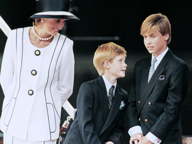 Princess Diana (L) and Prince William (R) and Prince Harry (C). Harry has confessed to being in therapy for the past three years over the loss of his mother. Picture: AFP