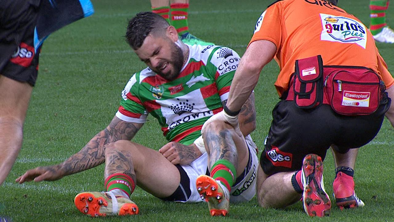Adam Reynolds goes down with an elbow injury against the Broncos.