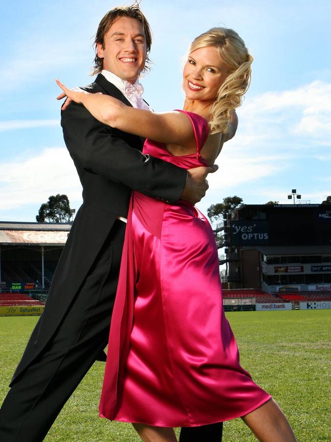 Anthony Koutoufides practices his dance moves with Sonia Kruger.