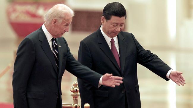 Then Vice President Xi Jinping with then US Vice President Joe Biden at the Great Hall of the People in Beijing, China, in 2011.