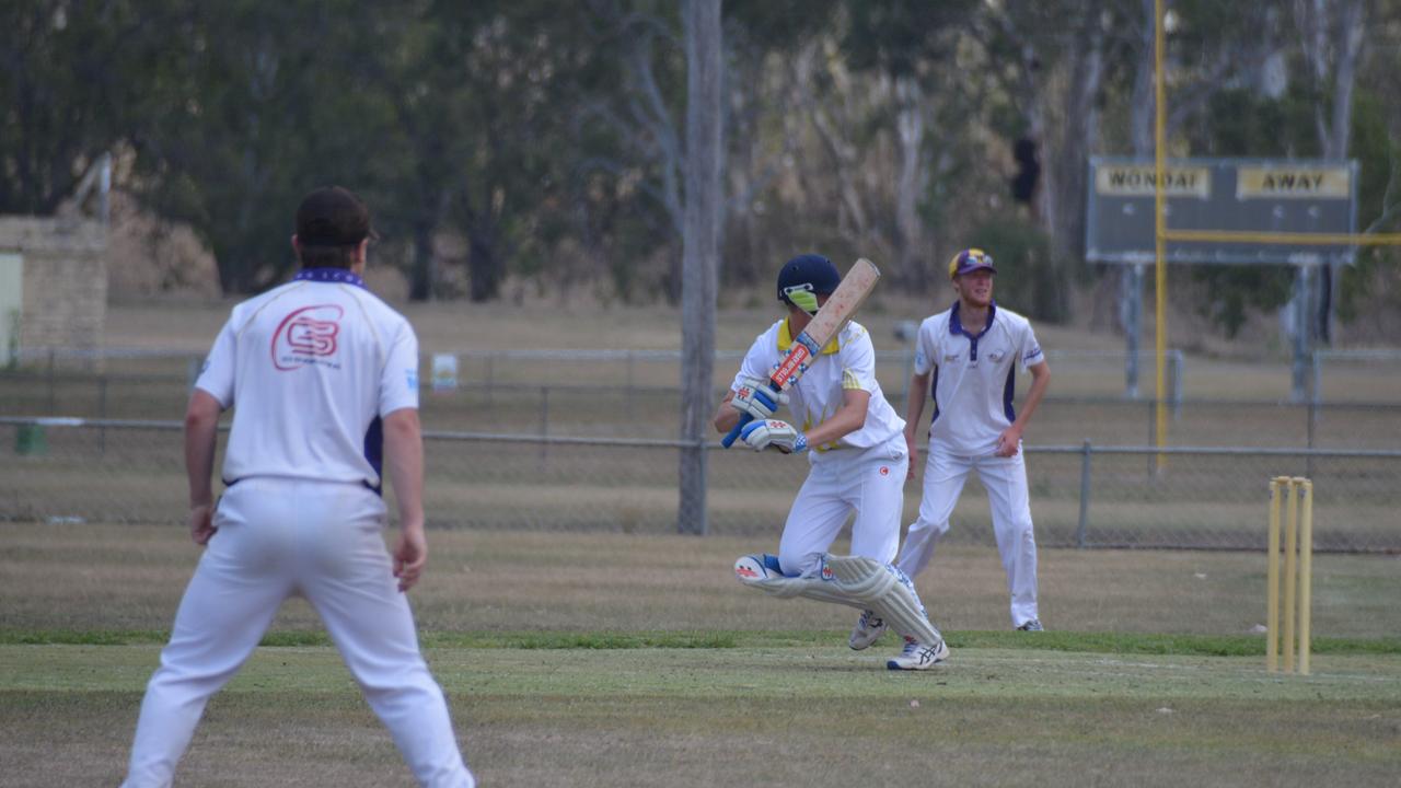 Scorpion batsman Chris Kirkow watches the ball closely during at the cricket match in Wondai on Saturday, November 16. (Photo: Jessica McGrath)