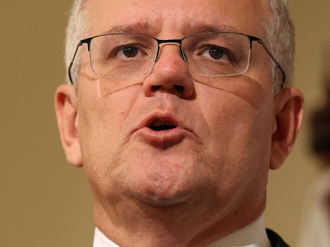 MELBOURNE, AUSTRALIA - MAY 18: Prime Minister Scott Morrison speaks at the Australia-Israel Chamber of Commerce (AICC) address at Crown Casino on May 18, 2022 in Melbourne, Australia. The Australian federal election will be held on Saturday 21 May. (Photo by Asanka Ratnayake/Getty Images)