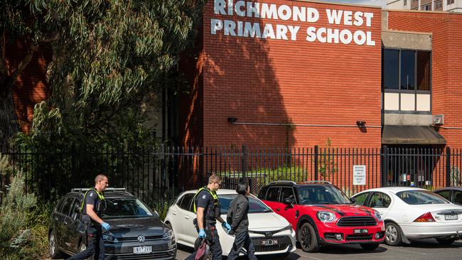 A man is arrested inside Rixhmond primary school grounds. Picture: Jason Edwards