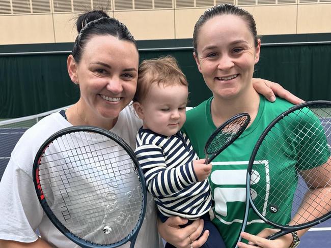 The first photo of Ash Barty and her son Hayden with Casey Dellacqua at Wimbledon. Picture: instagram