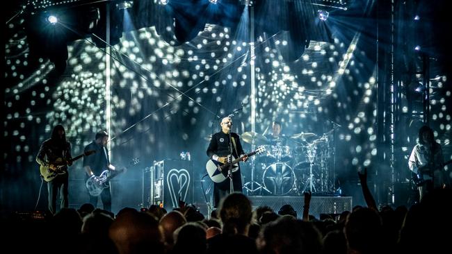 US alternative rock band The Smashing Pumpkins, led by frontman Billy Corgan (centre), performing at Eatons Hill Hotel near Brisbane on Saturday, April 15 2023. Picture: Andrew Treadwell