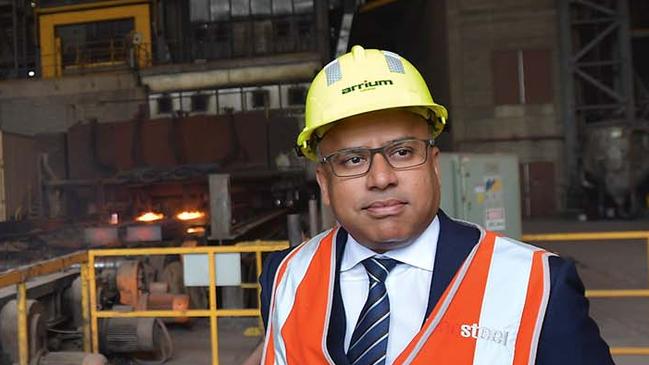 EMBARGO FOR TWAM 12 OCT 2019  NO REUSE WITHOUT PERMISSIONHead of GFG Sanjeev Gupta visits the Arrium Steel plant in Whyalla, South Australia. Monday, July, 17, 2017. British industrialist Sanjeev Gupta plans to invest $1 billion or more in Arrium's Whyalla Steelworks to ensure its future viability. (AAP Image/David Mariuz) NO ARCHIVING