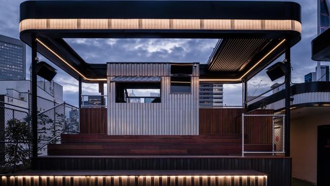 Rooftop Cinema, at the top of Curtin House in Melbourne's CBD. The venue has been completely renovated for the 2017-18 summer season — including this grandstand at the back.