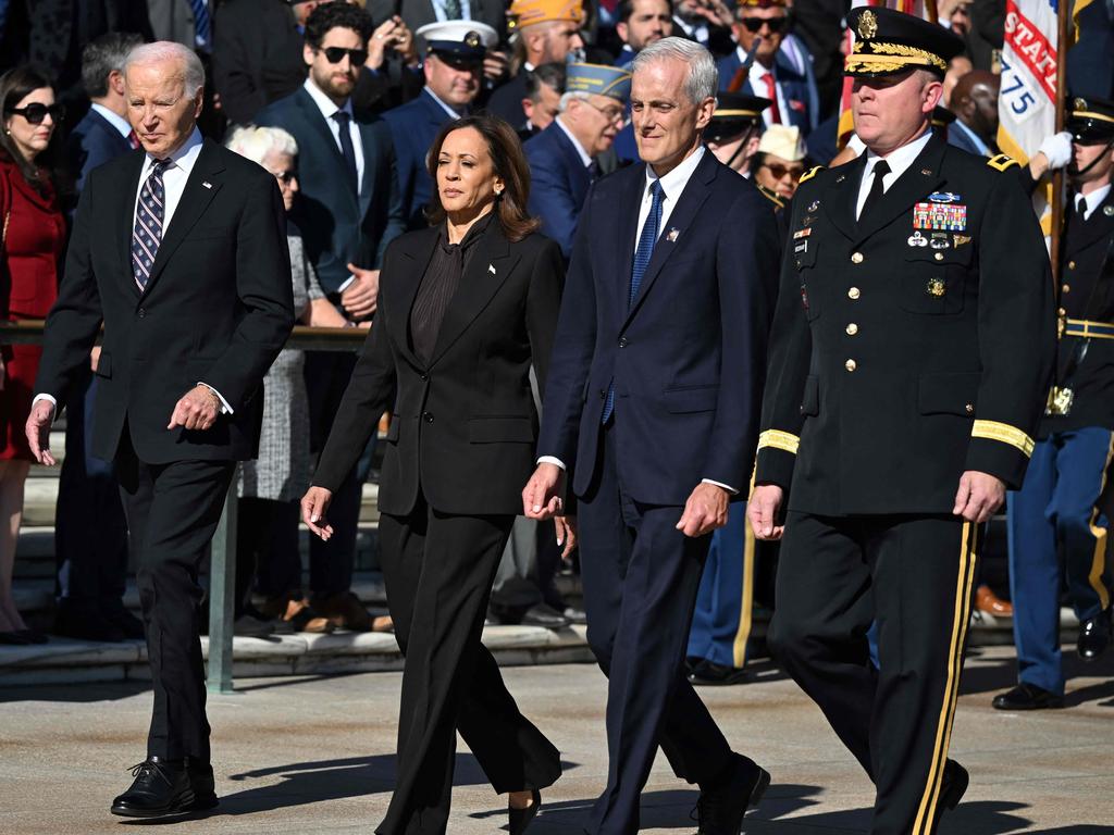 Mr Biden and Ms Harris laid wreath at the ceremony. Picture: AFP