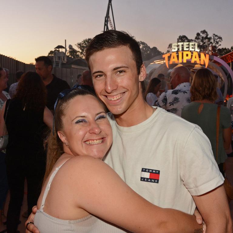 Darrien Smith and Zethery Bullingham at opening of Steel Taipan ride, Dreamworld. Picture: Regina King