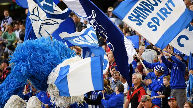 North Melbourne fans get behind the AFLX concept at Etihad Stadium. Picture: AAP