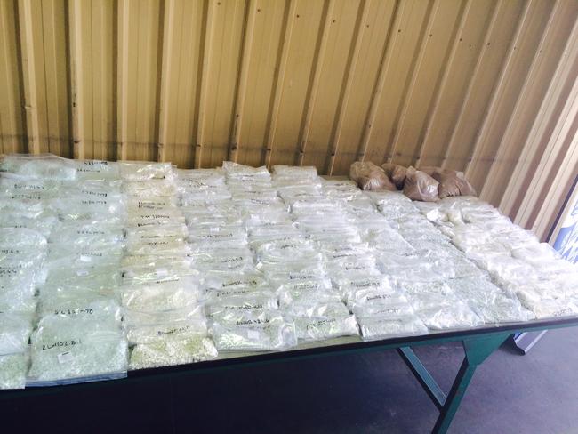 Drugs found during the raid of the Walker Flat property in February, 2014. Picture: Sam Kelton