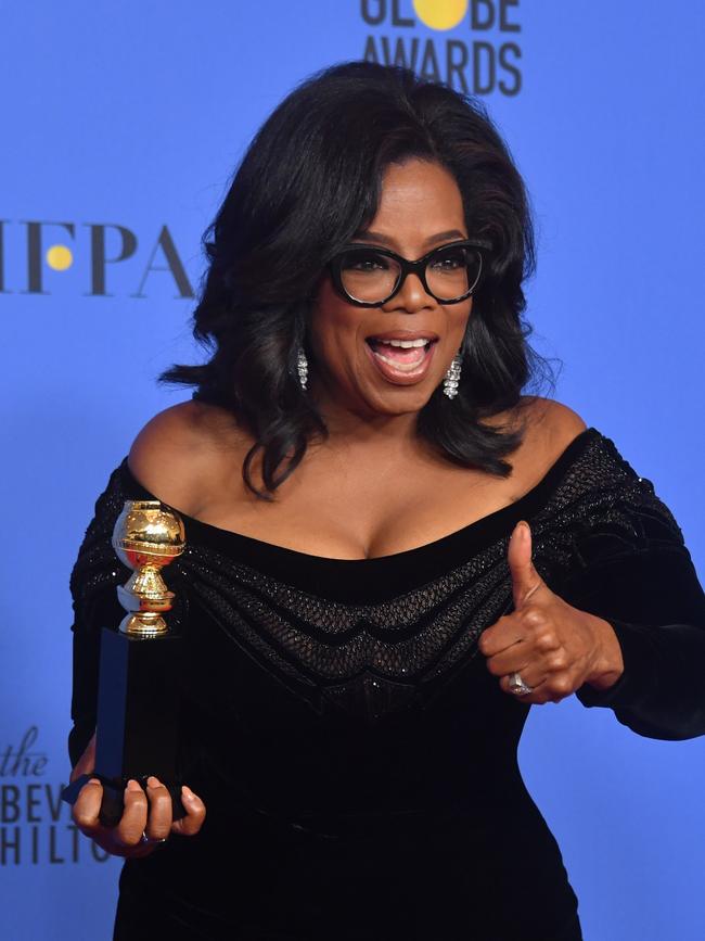 Oprah Winfrey’s nine-minute address earned three standing ovations as she spoke of “a new day … on the horizon” for women and girls, and said of sexual harassers, “Their time is up!”