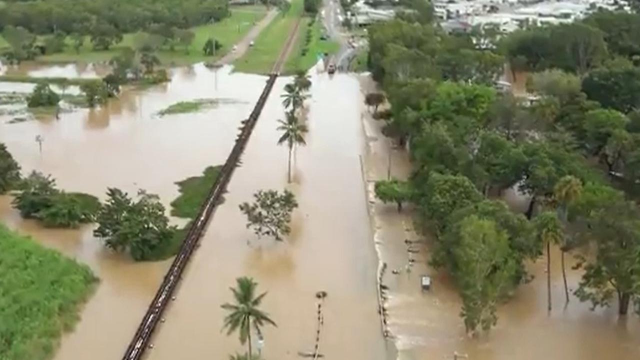 A screen grab of a video captured by Queensland Fire Department drone pilots during response and recovery efforts during the ongoing North Queensland flood disaster. Picture: QFD