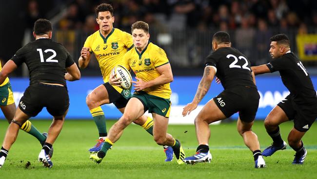 James O'Connor of the Wallabies runs the ball during the 2019 Rugby Championship Test between the Wallabies and All Blacks. Picture: Getty