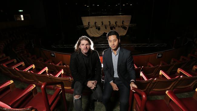 Carmichael and Lee inside the Odeon. Picture: LUKE BOWDEN