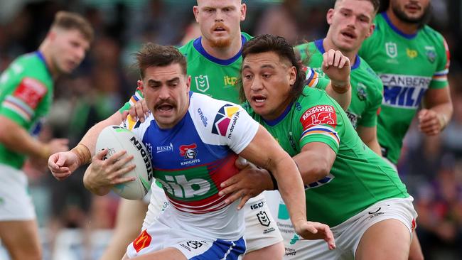 Connor Watson tries to break Josh Papalii’s tackle. Picture: Kelly Defina/Getty Images