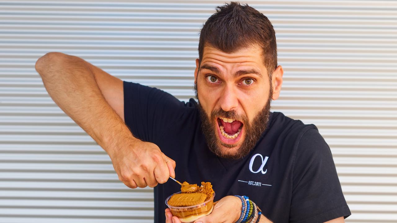 Theo Asarloglou tucks into some dessert but will helm the souvlaki stand at the Let’s Go Greek festival at Parramatta.