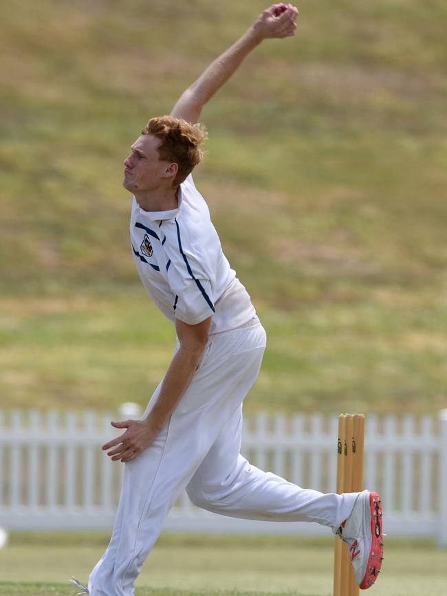 Hayden Greentree at the bowling crease. Picture: Steve Holland