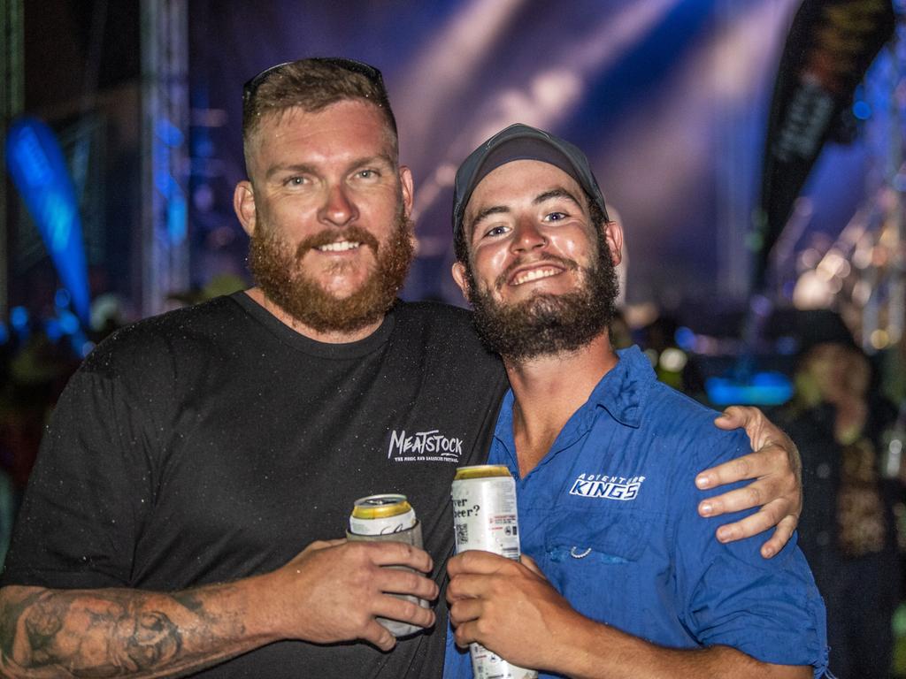 Caleb Jorna and Jacob Palmer at Meatstock, Toowoomba Showgrounds. Saturday, April 9, 2022. Picture: Nev Madsen.