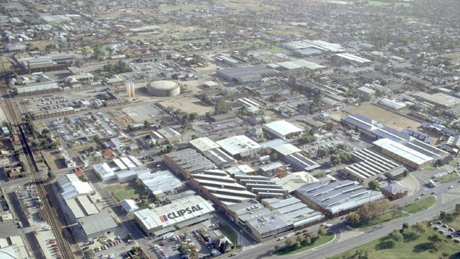 Aerial view of Clipsal property at Bowden before it was redeveloped.