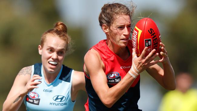 Phillips playing for the Demons in the inaugural AFLW season. Picture: Getty Images