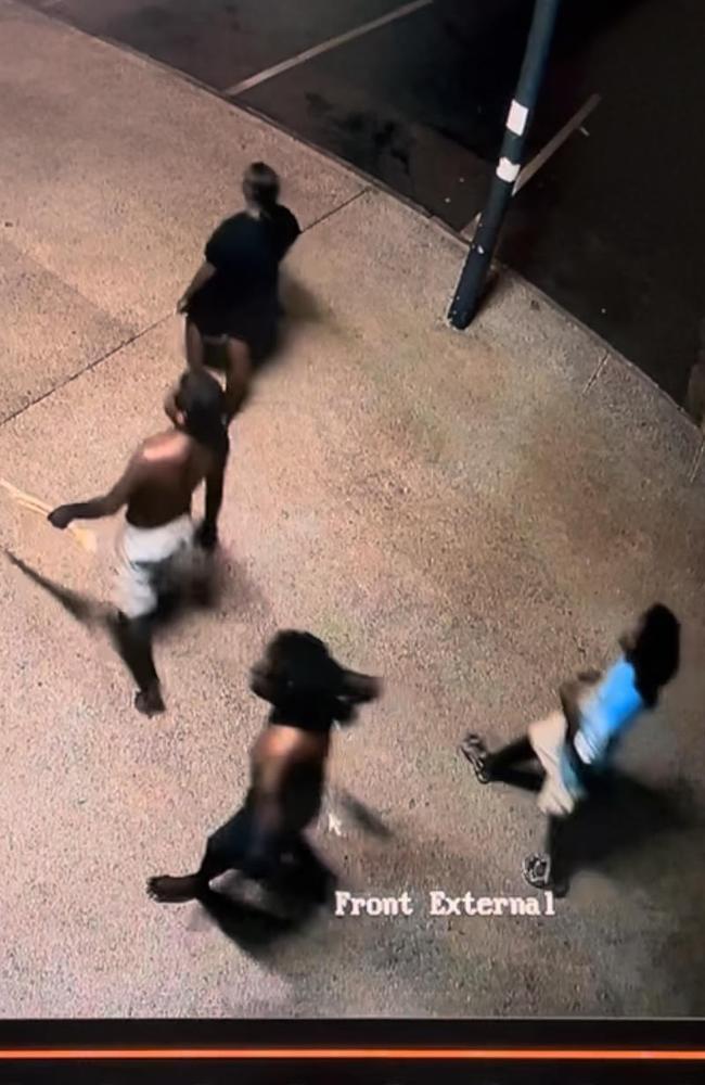 CCTV allegedly showing a group including Gurruwiwi and Marrtjiku around the time of the bashing death at Rapid Creek Business Village. Picture: Supplied